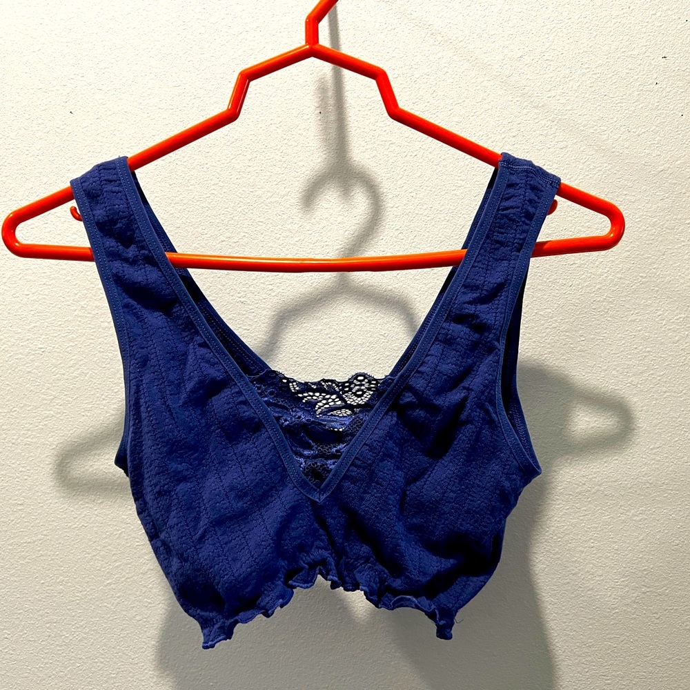 Anthropologie Blue Crochet/Cotton Festival Croptop XS/XXs